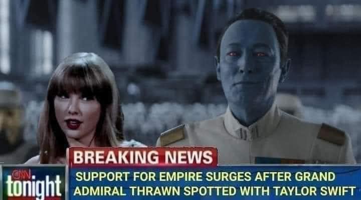 The meme is a screenshot from the Star Wars franchise, featuring a character (Chancellor Palpatine) with a shocked expression, overlaid with a news anchor's face. The text overlay reads: "BREAKING NEWS: Chancellor Palpatine Found Dead".